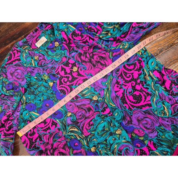 Vintage 80s Neon Paisley Pink Button Jacket Maximalist - Picture 7 of 12